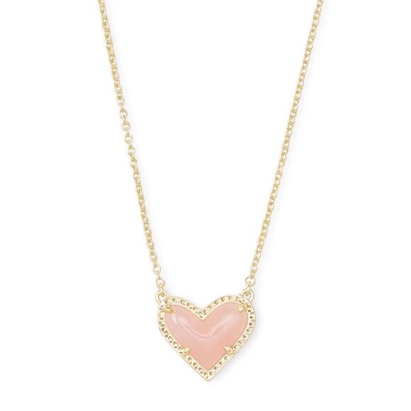 Kendra Scott Ari Heart Gold Pendant Necklace - Rose Quartz - 15”-17” - Picture 1 of 6